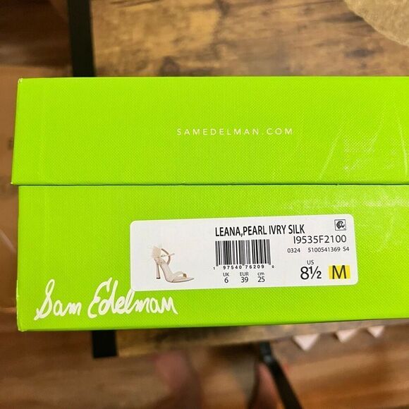 SAM EDELMAN 8.5Leana Ankle Strap Sandal Feathered Floral square toe Slip on Heel - Picture 5 of 8